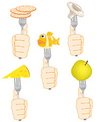 Image showing Products of the feeding on fork in hand