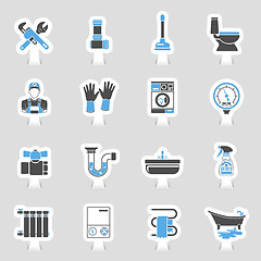 Image showing Plumbing Service Icons Sticker Set