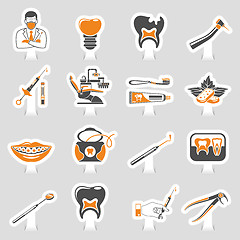 Image showing Dental Services sticker two color Sticker Icons Set