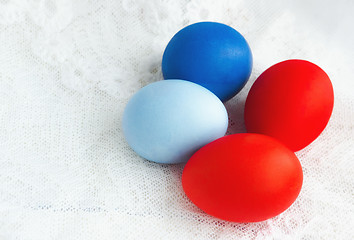 Image showing Colorful Painted Easter Eggs On A Lace