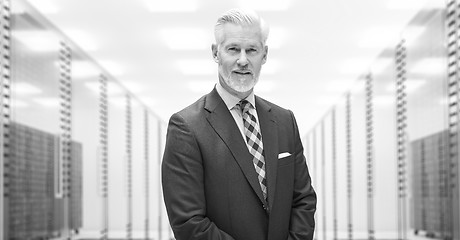 Image showing Senior businessman in server room