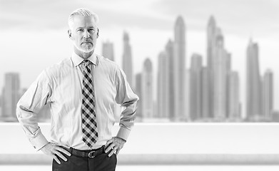 Image showing Senior businessman in front of the big city