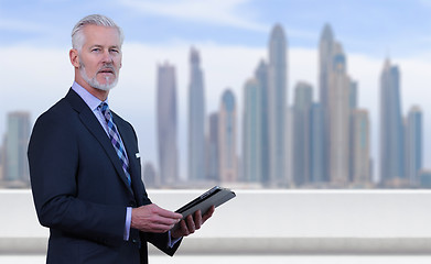 Image showing Senior businessman in front of the big city