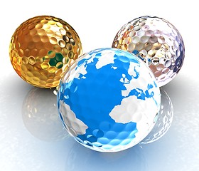 Image showing Global golf winner concept with golf balls. 3d illustration