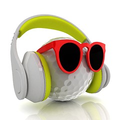 Image showing Golf Ball With Sunglasses and headphones. 3d illustration
