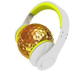 Image showing Gold Golf Ball With headphones. 3d illustration