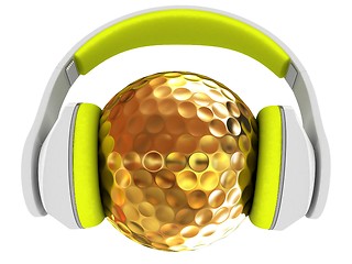 Image showing Gold Golf Ball With headphones. 3d illustration