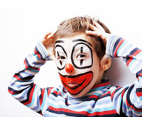 Image showing little cute boy with facepaint like clown, pantomimic expression