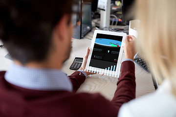 Image showing business team with charts on tablet pc at office