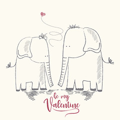 Image showing  Two enamored elephants, greeting card of Valentine\'s Day and we