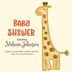 Image showing beautiful doodle baby shower card wirh watercolor giraffe