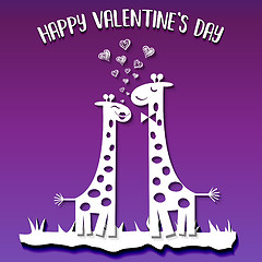 Image showing paper cut giraffes in love, Valentine\'s Day card on ultraviolet 