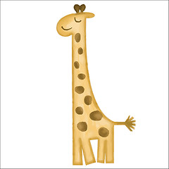 Image showing doodle, watercolor hand drawn giraffe isolated on white backgrou