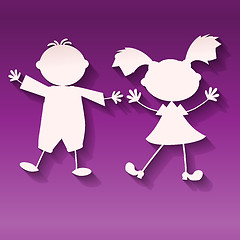 Image showing girl and boy on ultraviolet background, paper art style vector