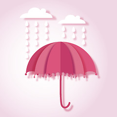 Image showing paper art vector illustration with umbrella and rain drops