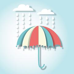 Image showing paper art vector illustration with umbrella and rain drops