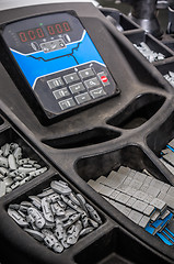 Image showing Equipment for balancing in a tire service shop, close-up