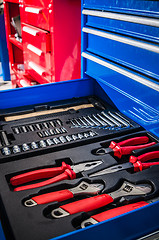 Image showing Toolbox in the workshop, close-up