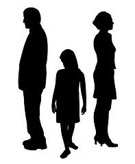 Image showing Sad unhappy child standing between two divorcing parents