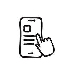 Image showing Finger touching smartphone sketch icon.