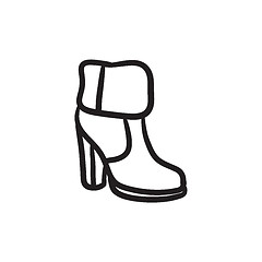 Image showing High-heeled ankle boot with fur sketch icon.