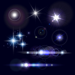 Image showing Set of realistic lens flares star lights