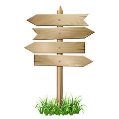 Image showing Wooden signboard in a grass.