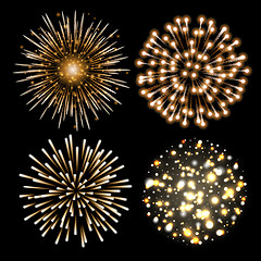 Image showing Set of golden fireworks.