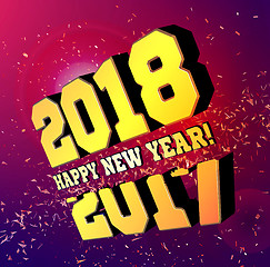 Image showing Congratulations on the New Year 2018, which goes after 2017. Vector New Year\'s numbers with particles flying away from the explosion.