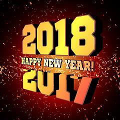 Image showing Congratulations on the New Year 2018, which goes after 2017. Vector New Year\'s numbers with particles flying away from the explosion.