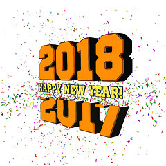 Image showing Congratulations on the New Year 2018, which goes after 2017. Vector New Year\'s numbers with particles flying away from the explosion.