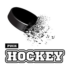 Image showing Exploding hockey puck with flying particles on a white background. Vector