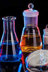 Image showing The Chemistry Lab background. Various glass chemistry lab equipment