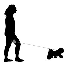 Image showing Silhouette of woman and dog on a white background