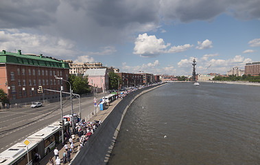 Image showing MOSCOW, RUSSIA - JUNE 18: People standing in line near Cathedral of Christ the Saviour in Moscow on June 18, 2017 in Russia