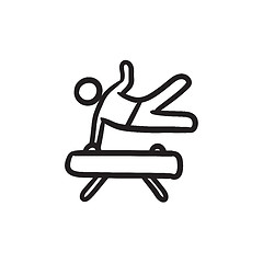 Image showing Gymnast exercising on pommel horse sketch icon.