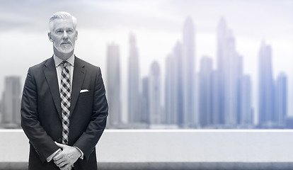 Image showing Senior businessman in front of the big city