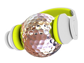 Image showing Metal Golf Ball With headphones. 3d illustration