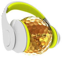 Image showing Gold Golf Ball With headphones. 3d illustration