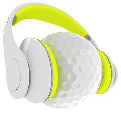 Image showing Golf ball with headset or headphones. 3D rendering