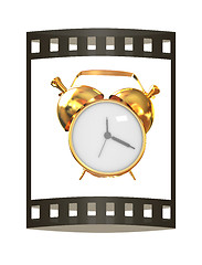 Image showing Old style of Gold Shiny alarm clock. 3d illustration. The film s