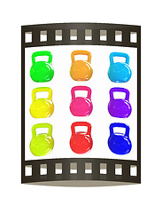 Image showing A set of sports items - weights. 3d illustration. The film strip