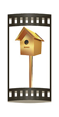 Image showing Golden nesting box. 3d illustration. The film strip.