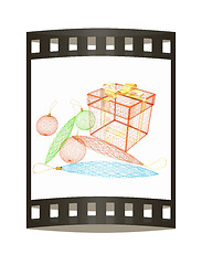 Image showing colorful gift box concept. 3d illustration. The film strip.