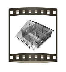 Image showing line drawing of house. Top view. 3d illustration. The film strip