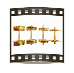 Image showing dumbbells. 3d illustration. The film strip.