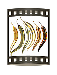 Image showing Gold Hot Pepper Icon. 3d illustration. The film strip.