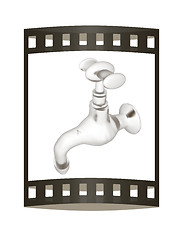 Image showing Metal water tap. 3d illustration. The film strip.