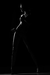 Image showing Black and white silhouette of young, sporty and sexy woman in lingerie