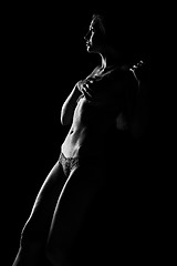 Image showing Black and white silhouette of young, sporty and sexy woman in lingerie